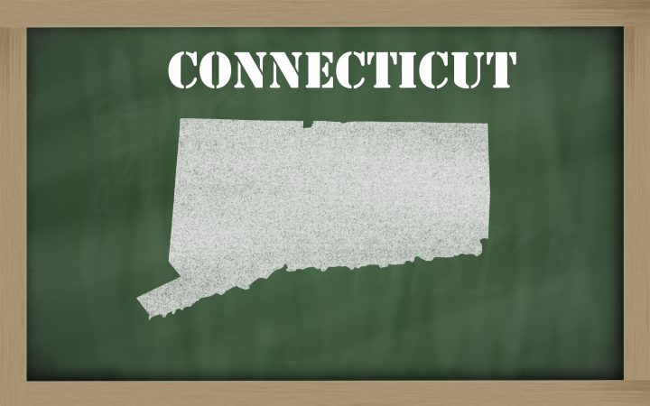 drawing of connecticut state on chalkboard, drawn by chalk