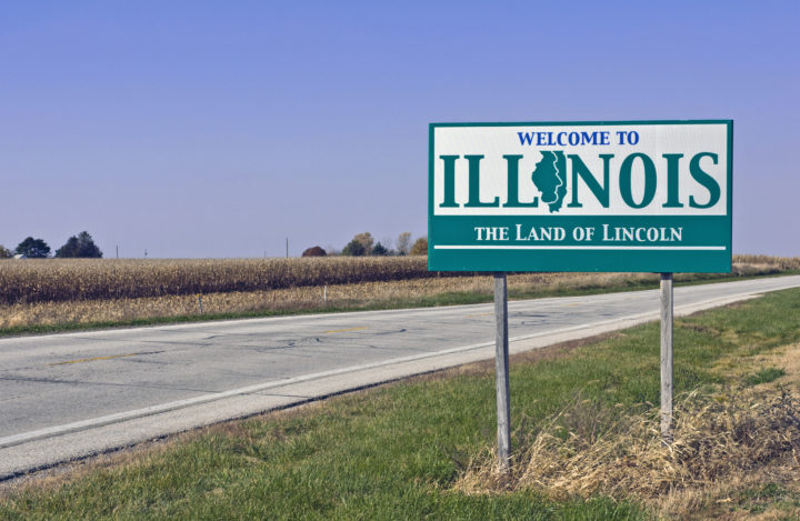 A welcome sign at the Illinois state line