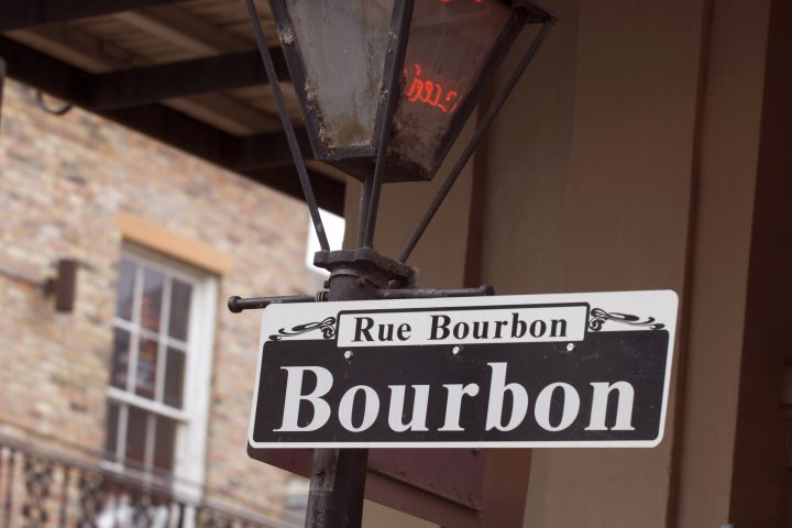 Bourbon street sign in New Orleans French Quarter