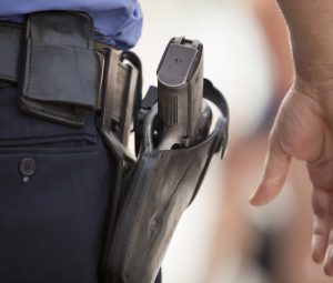 close-up of police officer service revolver