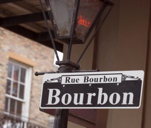 Bourbon street sign in New Orleans French Quarter