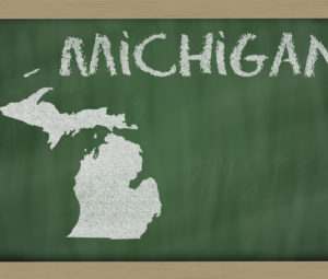 drawing of michigan state on chalkboard, drawn by chalk